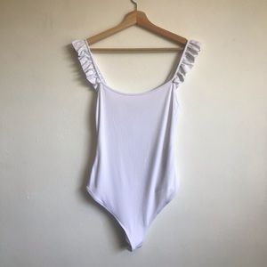 White Ruffle Ribbed Bodysuit